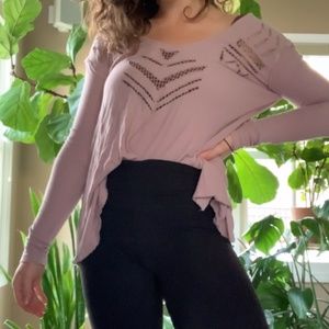 Free People Waffle Weave Lavender V-neck Longsleeve